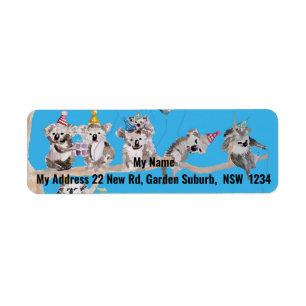 Niedliche Koala Party Aquarellfarben Rücksendeadre