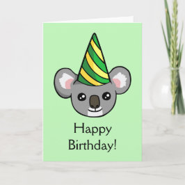 Niedliche Koala Party Hat Gezeichnet Happy Birthda Karte