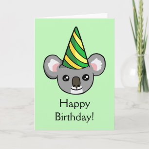 Niedliche Koala Party Hat Gezeichnet Happy Birthda Karte
