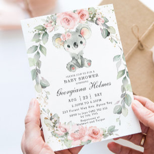 Niedliche Koala Pink Blumengeschirr Grüne Kinderdu Einladung