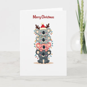 Niedliche Koala Stack Weihnachtsbeleuchtung und We Karte