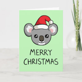 Niedliche Koala Weihnachtsmannmütze Zeichnend Froh Feiertagskarte