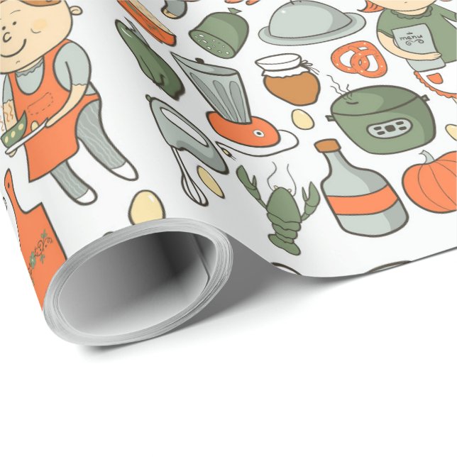 Niedliche Kochkastenkochen Pans Vintages Muster Geschenkpapier (Rolleneckpunkt)
