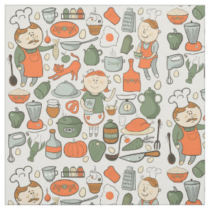 Niedliche Kochkastenkochen Pans Vintages Muster Stoff