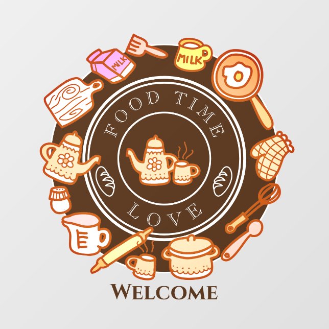 Niedliche Kochnische Braun Weclome Fensterheber Fensteraufkleber (Blatt)