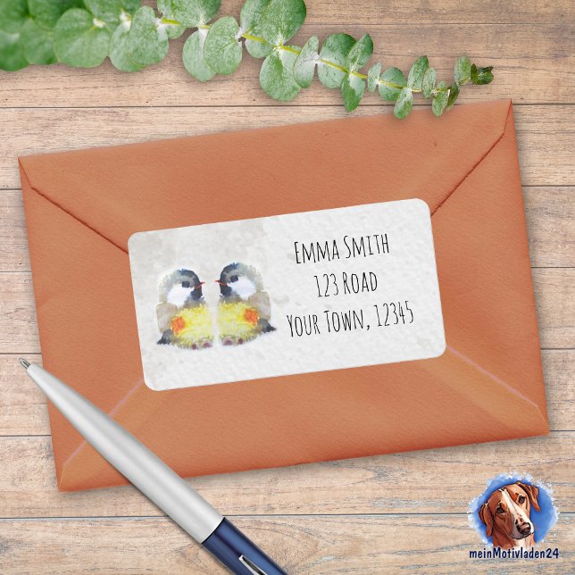 Niedliche Kohlmeisen - Aquarell-Design | Adressaufkleber (Niedliche Kohlmeisen im Aquarell-Design, eckige Adressaufkleber zum personalisieren)
