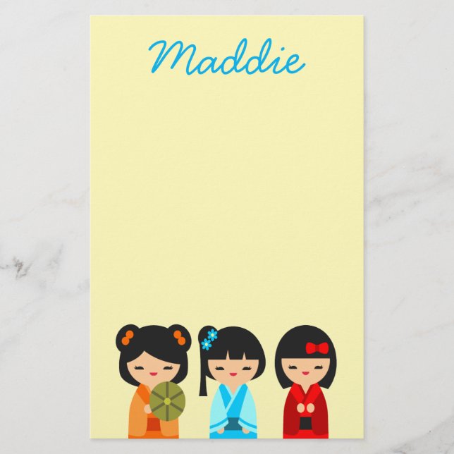 Niedliche Kokeshi-Japanische Puppen Briefpapier (Vorderseite)