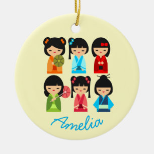 Niedliche Kokeshi Japanische Puppen Keramik Ornament