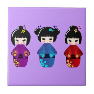 Niedliche Kokeshi Puppen Cartoon Fliese