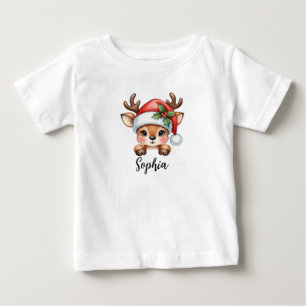 Niedliche Kokette Blumen-Weihnachts-Rentiere Baby T-shirt
