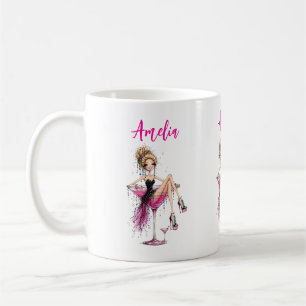 Niedliche, kokette Dame in einem Martini-Glas Kaffeetasse
