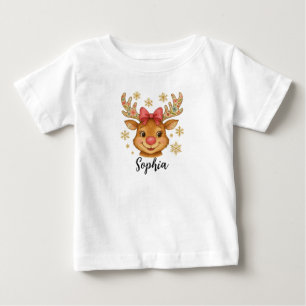 Niedliche Kokette Florale Weihnachtsrentier Baby T-shirt