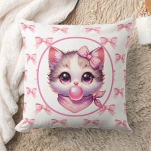 Niedliche Kokette Katze Rosa Schleife Bandana Bubb Kissen