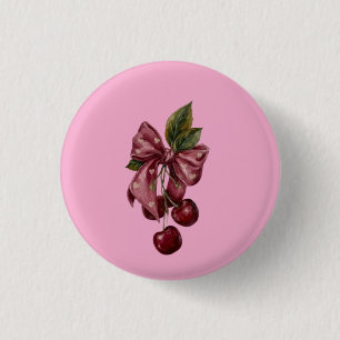 Niedliche Kokette Kirsch-Schleife Rosa Ästhetik Button