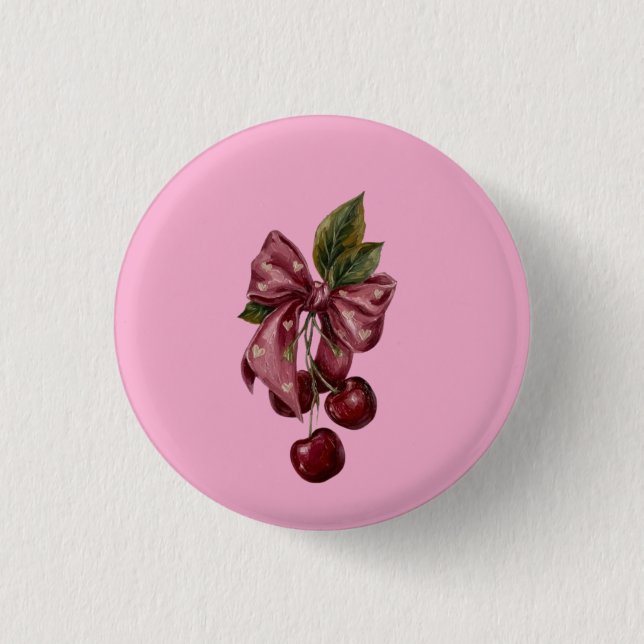 Niedliche Kokette Kirsch-Schleife Rosa Ästhetik Button (Vorderseite)
