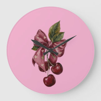 Niedliche Kokette Kirsch-Schleife Rosa Ästhetik Große Wanduhr