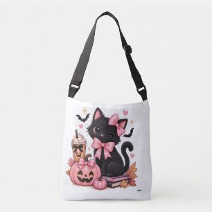Niedliche Kokette schwarze Katze Halloween mit ros Tragetaschen Mit Langen Trägern