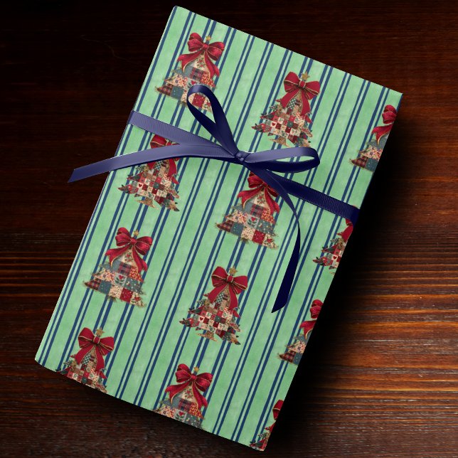 Niedliche Koketten-Patchwork-Weihnachtsbäume gestr Geschenkpapier (Von Creator hochgeladen)