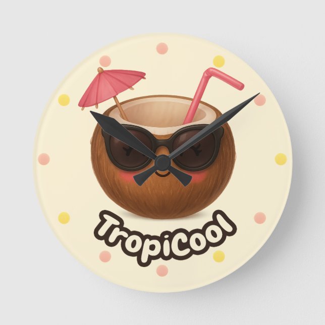 Niedliche Kokosnuss - Tropisches Design mit pastel Runde Wanduhr (Vorderseite)