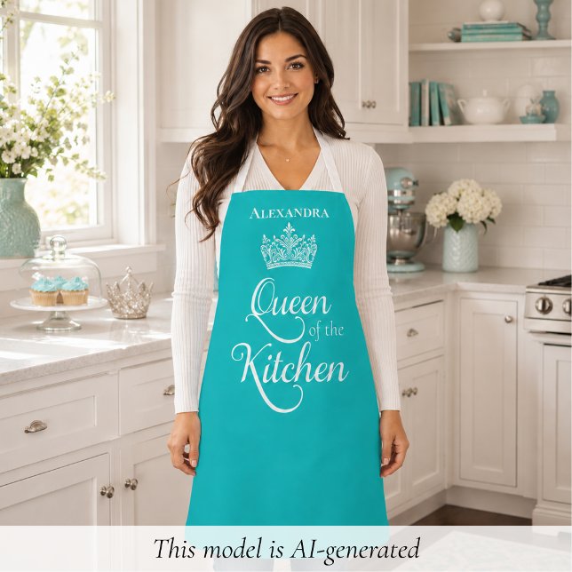 Niedliche Königin der Küche Schürze (elegant birds egg blue personalized queen of the kitchen apron with custom name monogram)
