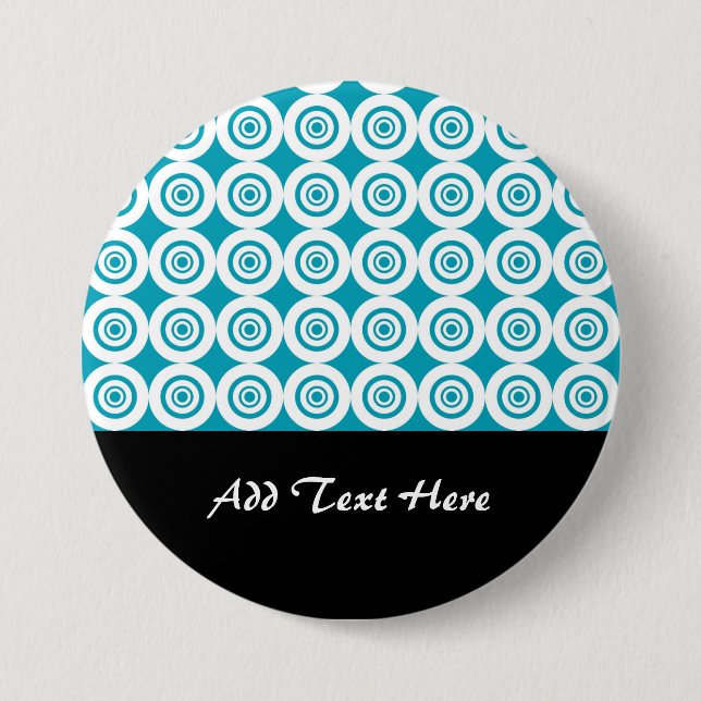Niedliche Konzentrierte Kreise Muster Aqua Button (Vorderseite)
