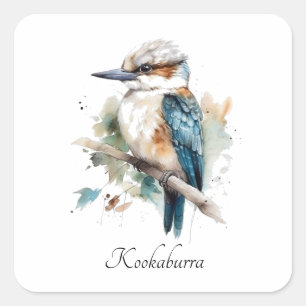 Niedliche Kookaburra auf einem Ast in Aquarellfarb Quadratischer Aufkleber