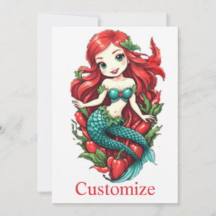 Niedliche Kopffüßer mit zwei Schwänzen Mermaid Thu Einladung