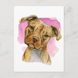 Niedliche Kopfneigung Pit Bull Dog Aquarellmalerei Postkarte