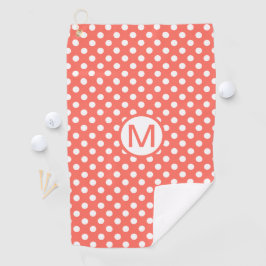 Niedliche Koralle mit weißer Polka-Dots-Monogramm Golfhandtuch