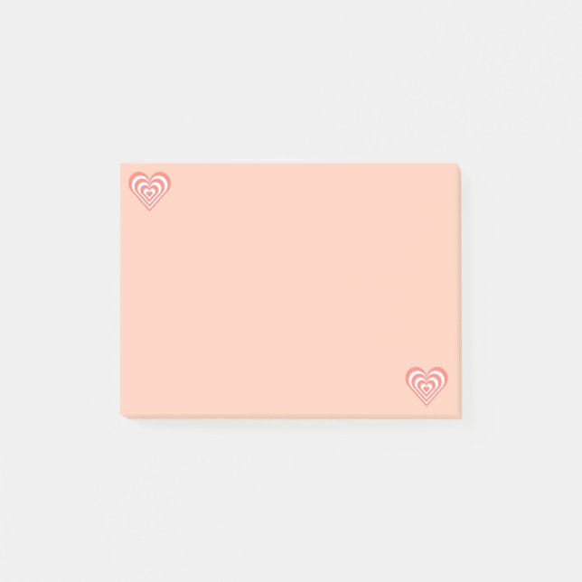 Niedliche Korallenrosa und weiße Herzen auf hellro Post-it Klebezettel (Vorderseite)
