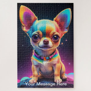 Niedliche kosmische Chihuahua Surreal Rainbow Art Puzzle