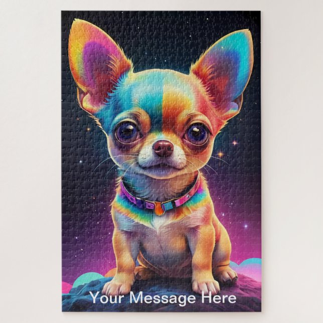 Niedliche kosmische Chihuahua Surreal Rainbow Art Puzzle (Vertikal)