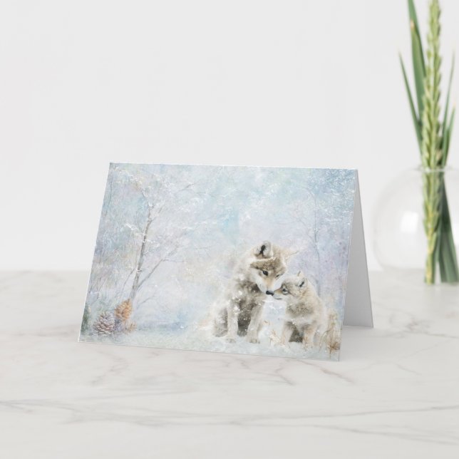 Niedliche Koyoten von Waldtieren im Schneefall Karte (Vorderseite)