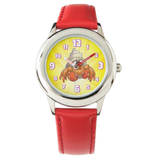 niedliche Krabbe Cartoon gelb und rot Armbanduhr (Vorderseite)