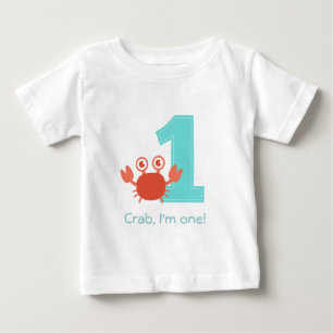 Niedliche Krabbe, Krabbe, ich bin eins, erster Geb Baby T-shirt