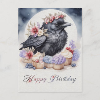 Niedliche Krähe Geburtstag Blumen Cupcakes Postka Postkarte