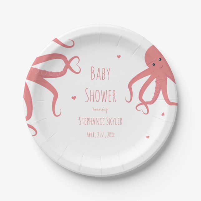 Niedliche Kraken Herz Pink Babydusche Pappteller (Vorderseite)
