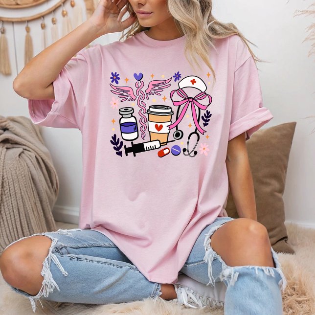 Niedliche Krankenelemente Lila Krankenpflege Dinge T-Shirt (Von Creator hochgeladen)