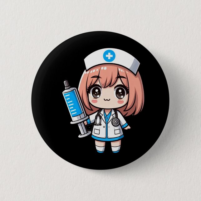 Niedliche Krankenpflege in Chibi - Gesundheitswese Button (Vorderseite)