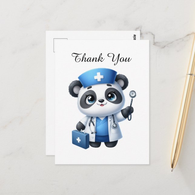 Niedliche Krankenschwester danke Panda Bären Postkarte (Vorderseite/Rückseite Beispiel)