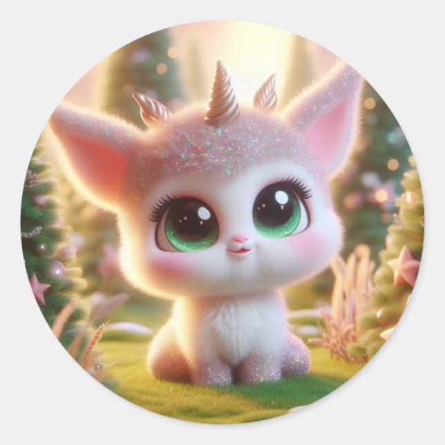 Niedliche Kreatur mit drei Hörnern Runder Aufkleber (Vorderseite)