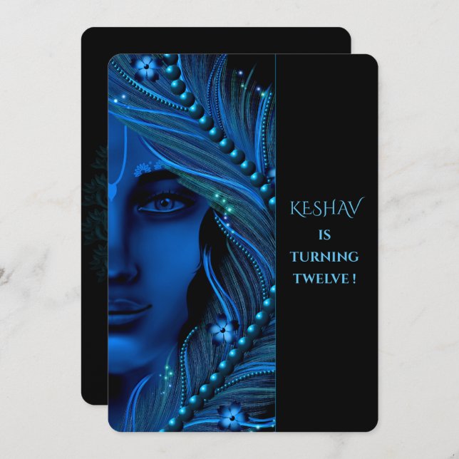 Niedliche Krishna-Geburtstagskarte - Krishna art Einladung (Vorne/Hinten)