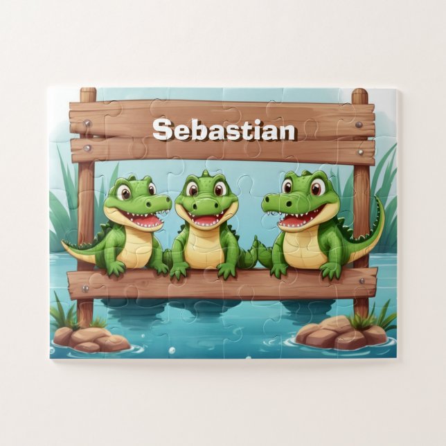 Niedliche Krokodil-Kinder personalisiert Puzzle (Horizontal)