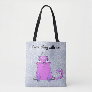 Niedliche Kryptokitty Bella will Tote Bag spielen