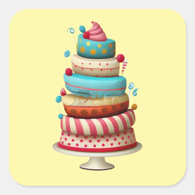Niedliche Kuchenaufkleber Quadratischer Aufkleber (Vorderseite)