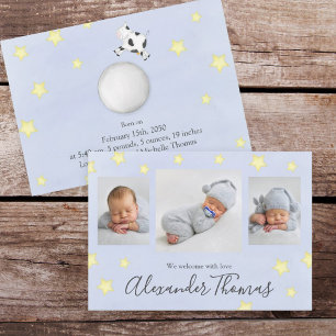 Niedliche Kuh aus Fotokollage sprang über den Mond Ankündigung