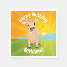 Niedliche Kuh aus Jersey personalisiert Geburtstag Serviette
