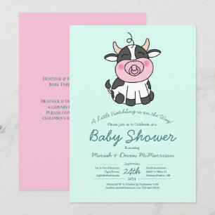 Niedliche Kuh Baby Dusche Kawaii Pink Girl Einladung
