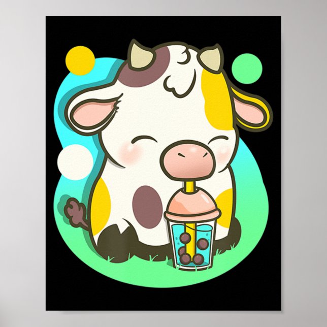 Niedliche Kuh Boba Tea Bubble Tee Anime Kawaii Poster (Vorne)
