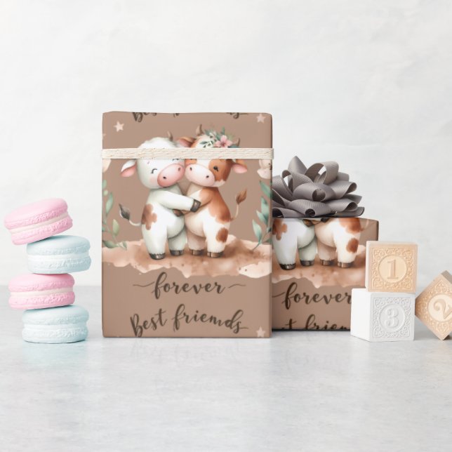 Niedliche Kuh Die besten Freunde Umarmung Kunst un Geschenkpapier (Babyparty)